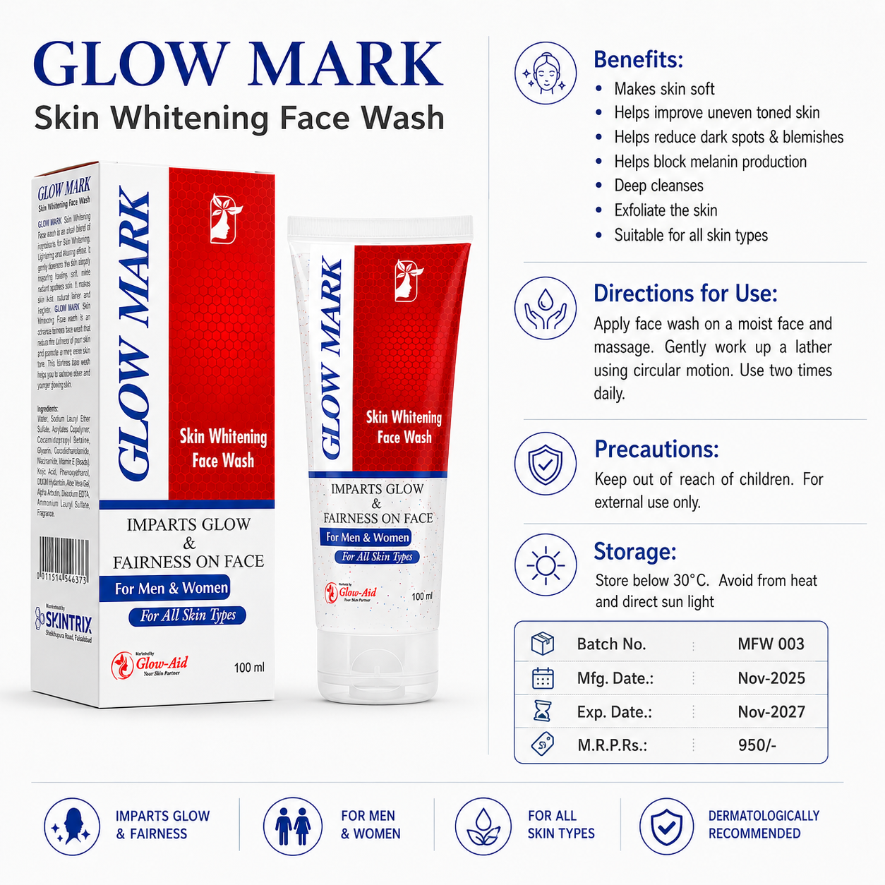 GlowMark Brightening Face Wash with Kojic Acid